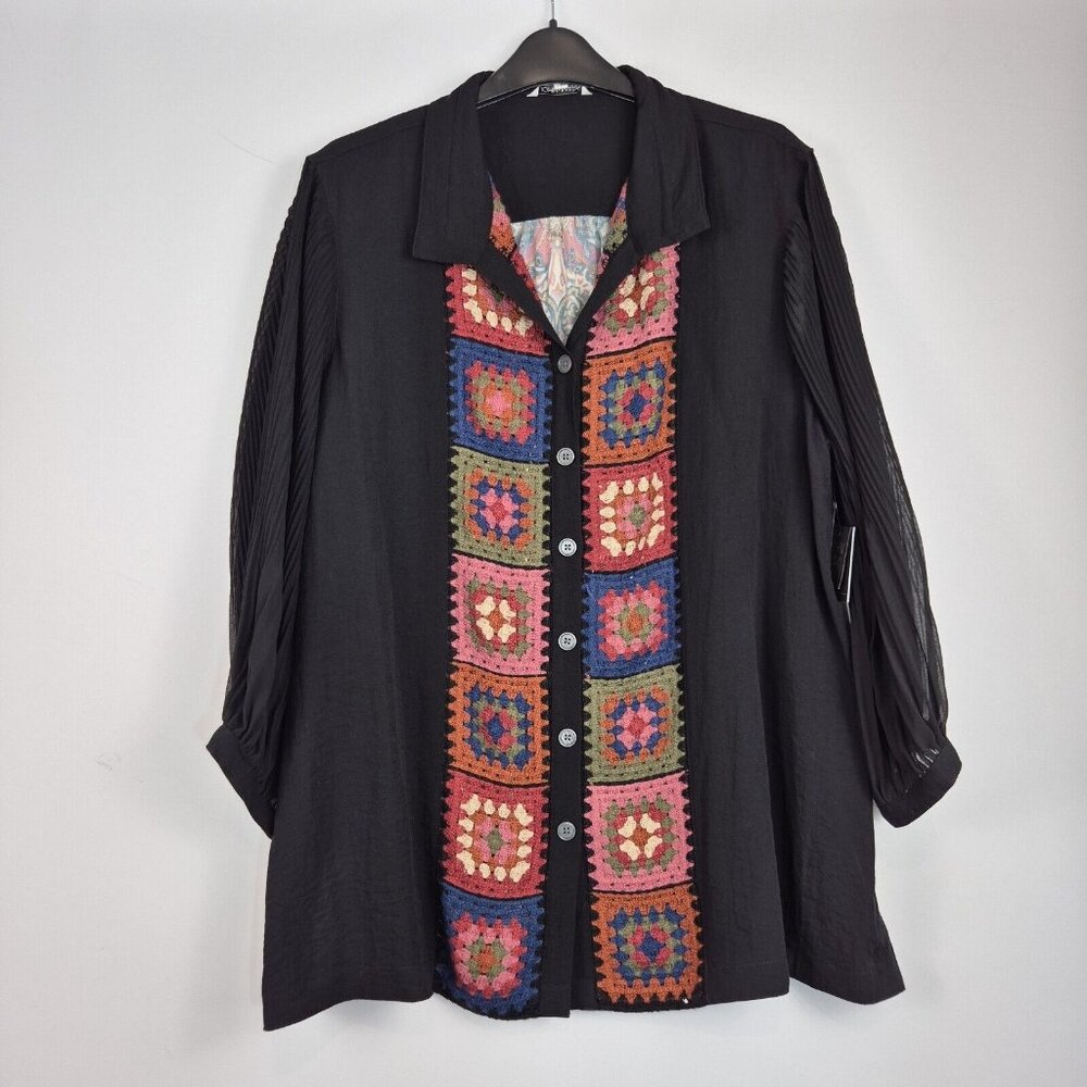 John Mark Women's Crochet Button Up Shirt Tunic Black Long Sleeve Size PXL  (29) - Picture 7 of 14